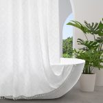 EurCross White Boho Fabric Shower Curtain, Water-repellent Tufted Cloth Bathroom Shower Curtains with Diamond-shaped Pattern and Tassels