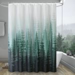 EurCross Printed Fabric Shower Curtain,  Green / Blue / Black Forest Trees Shower Curtain